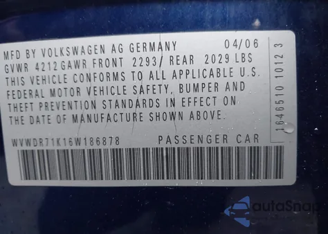 2006 Volkswagen Rabbit 4-Door from USA, damaged, VIN WVWDR71K16W186878